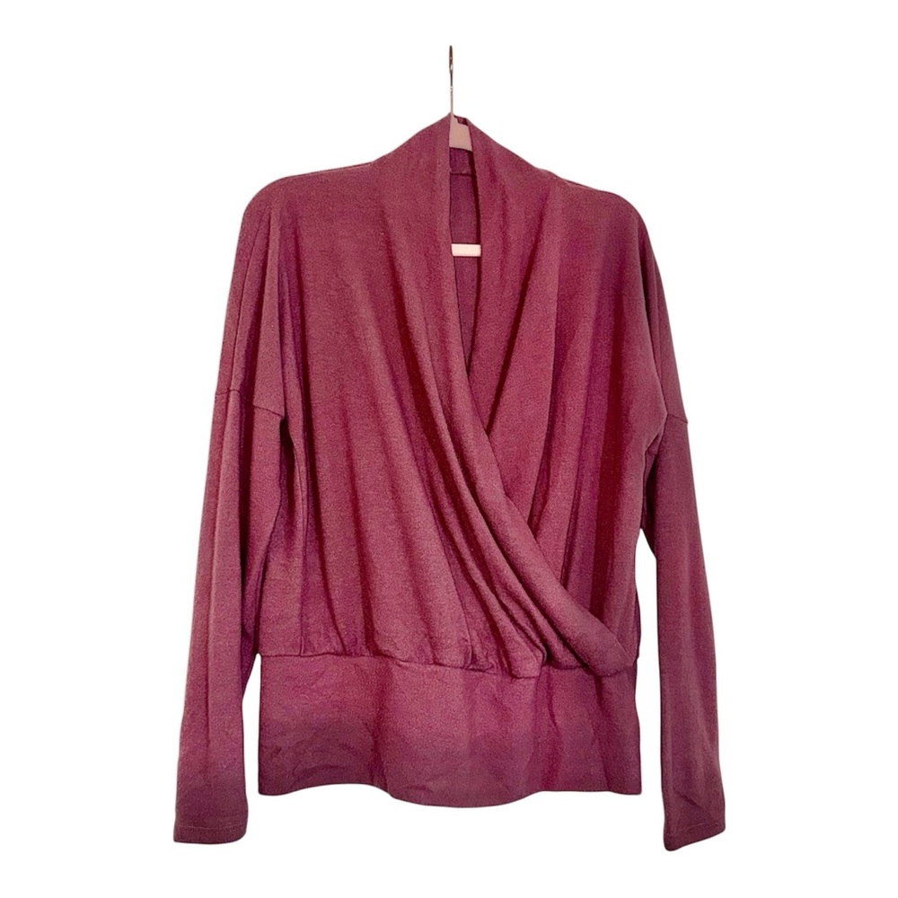 mauve/purple-ish, draped neck, surplice, long sleeve sweater top, EUC! Worn once